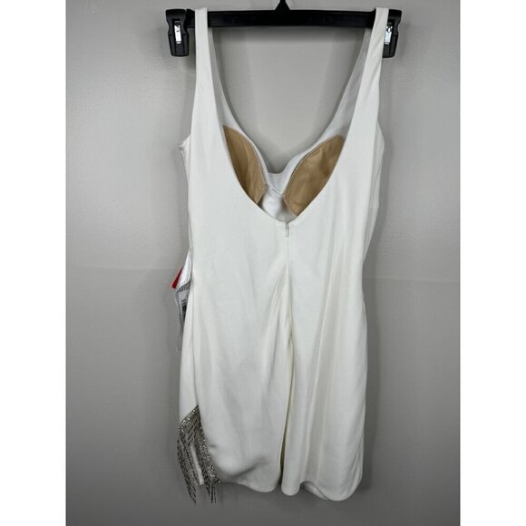 Mac Duggal Ieena 26405 White Tank Bead Fringe Mini Dress Scoop Neck Size 6 NEW - Picture 6 of 6